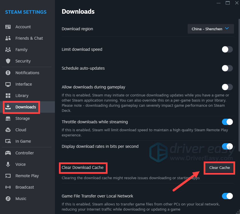 Steam - Clear download cache